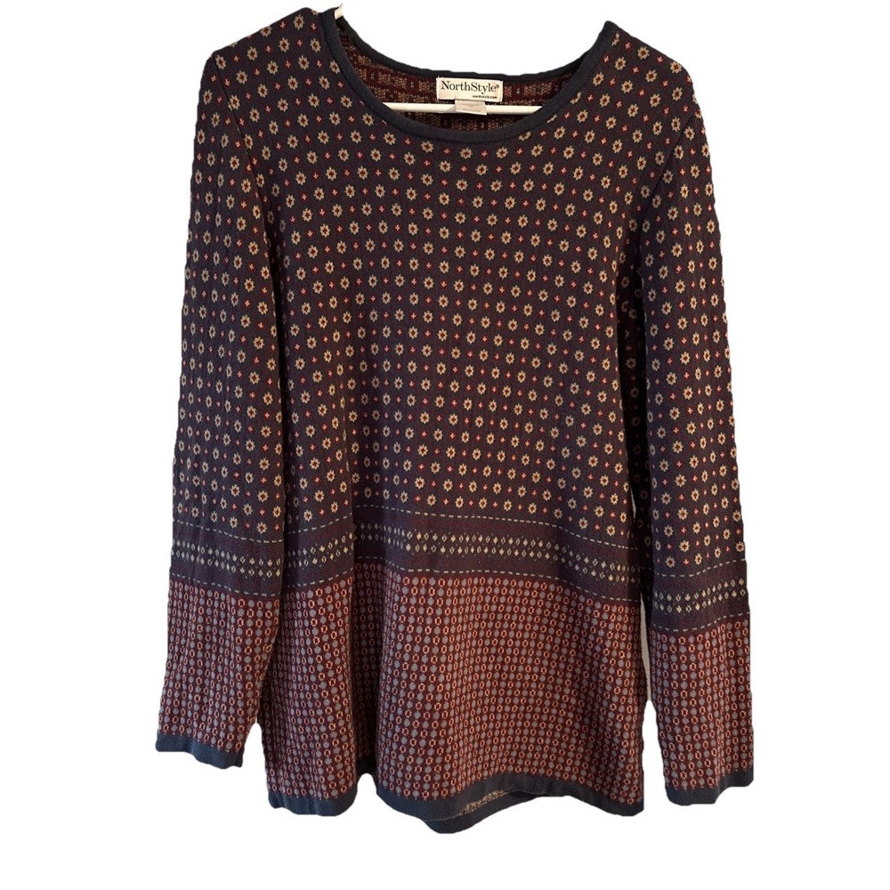 Granola Girl  Women's 100% Cotton  Geo Star Border Sweater Medium Cottagecore